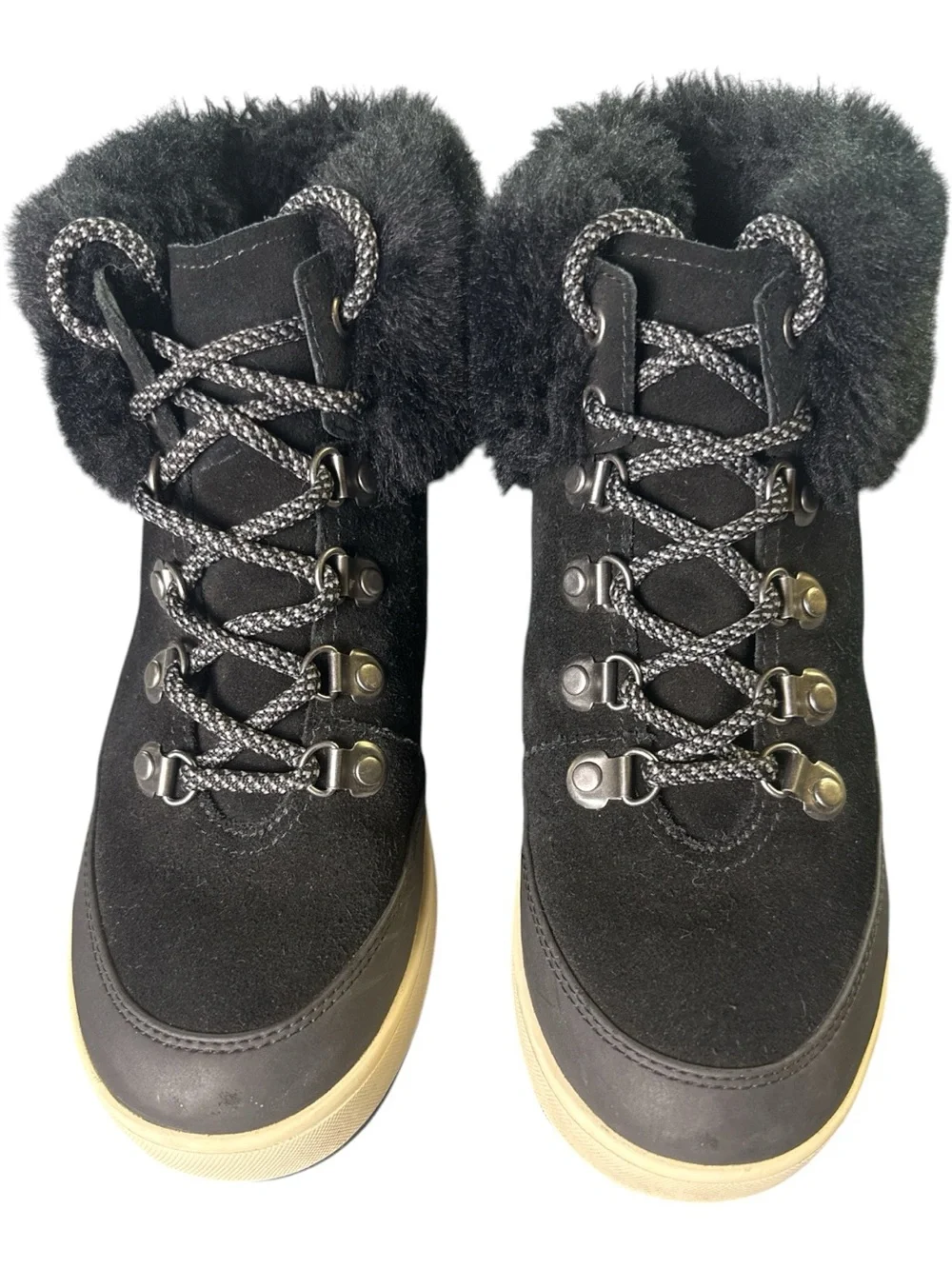 Koolaburra Black Faux Fur Lace-Up Winter Ankle Boots